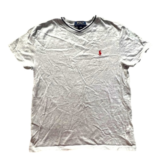 𝅺POLO Ralph Lauren Youth Boy’s 10/12 V-Neck Grey Short Sleeved T-Shirt - Picture 1 of 4